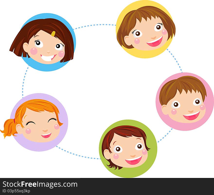 Illustration of kids faces set