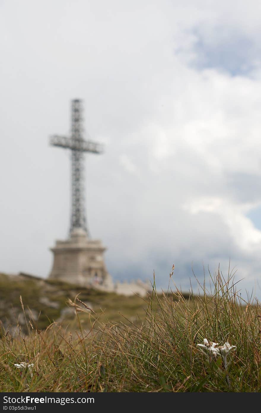 Caraiman heroes cross monument in Bucegi mountains Romania