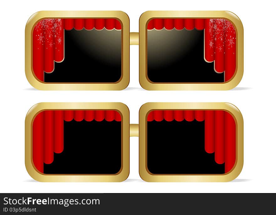 Abstract glasses frames with red curtains inside, vector format. Abstract glasses frames with red curtains inside, vector format