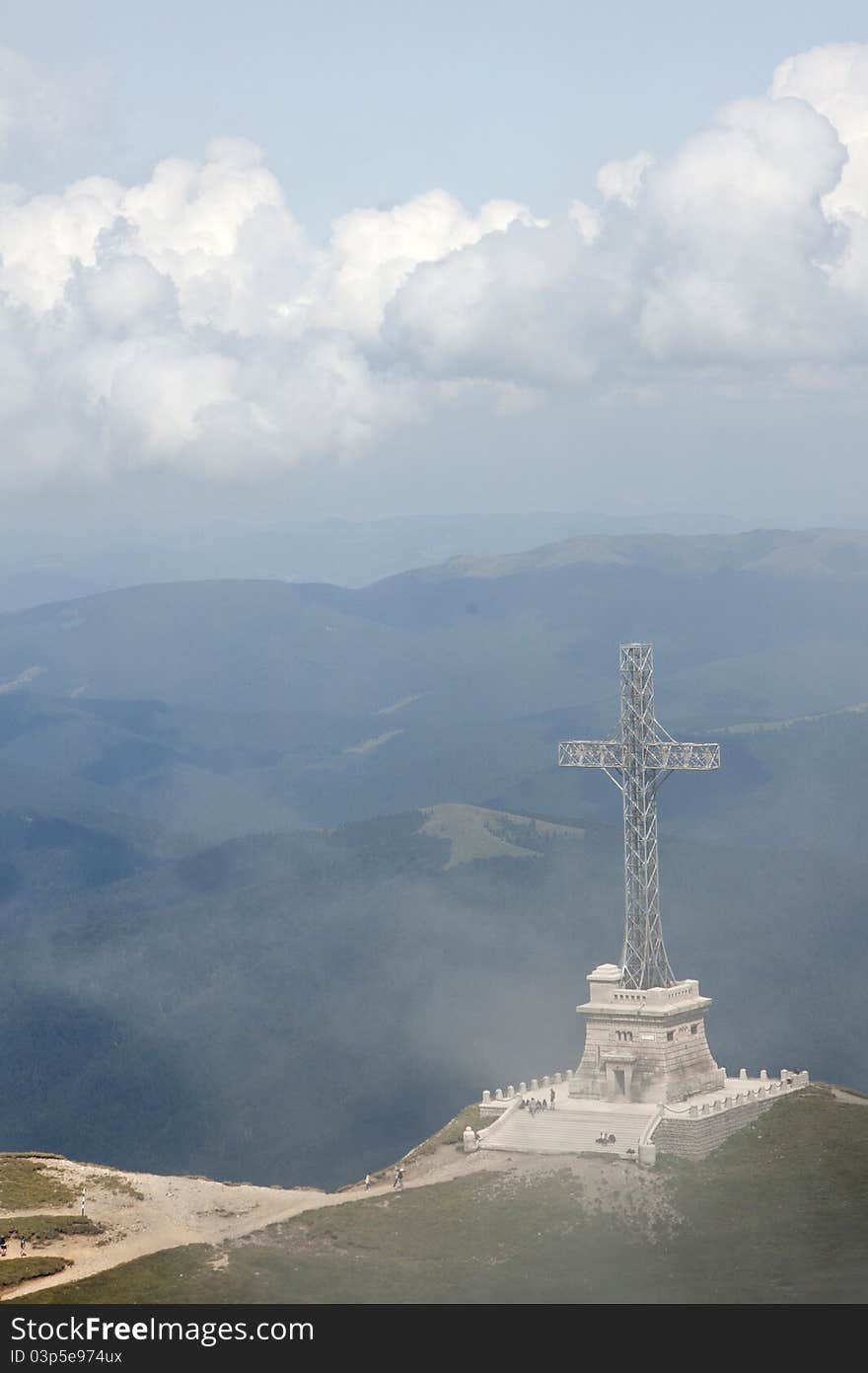 Caraiman heroes cross monument in Bucegi mountains Romania