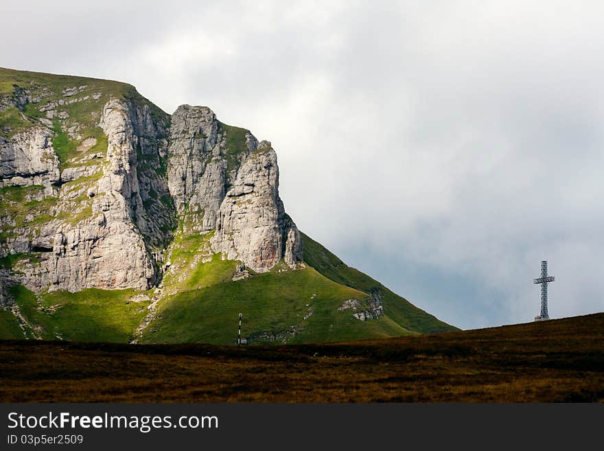 Caraiman heroes cross monument in Bucegi mountains Romania