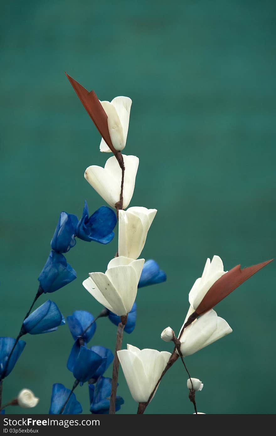 Bunch of decorative pearly white, sapphire blue and ruby red flowers. Bunch of decorative pearly white, sapphire blue and ruby red flowers