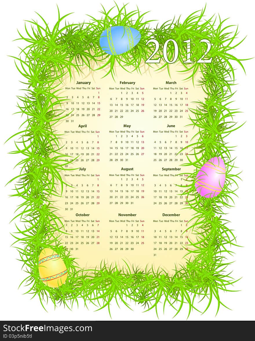 Vector illustration of Easter calendar 2012