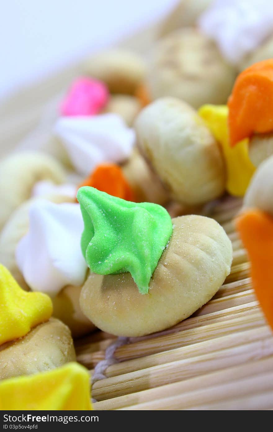 Close up a colorful icing biscuit