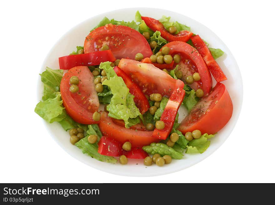 Salad with pea on a plate