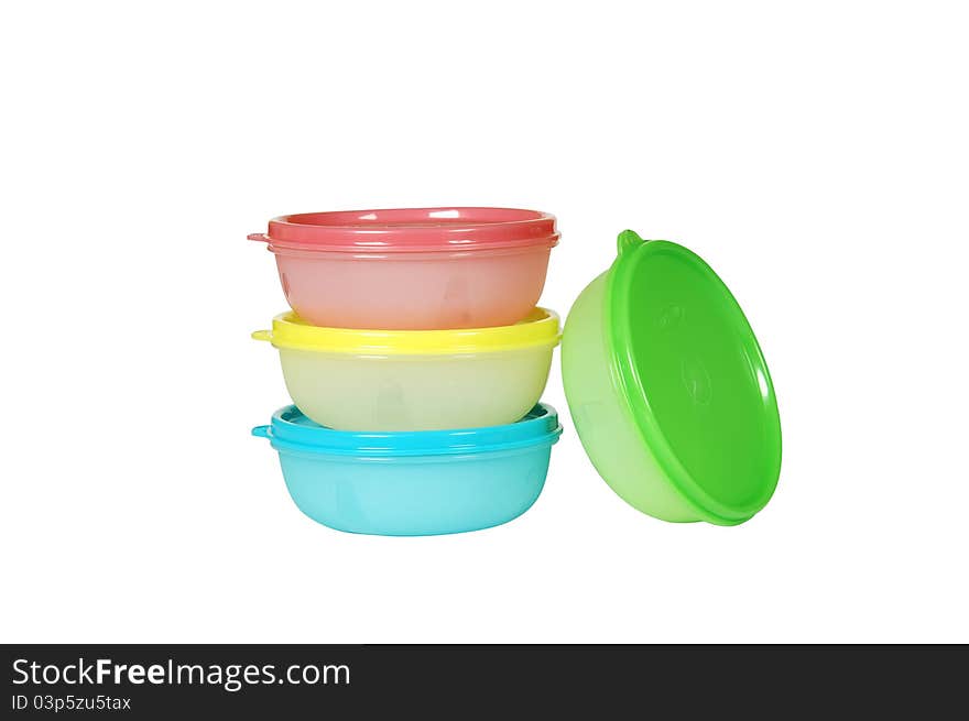 Isolated green-yellow-blue plastic container. Isolated green-yellow-blue plastic container