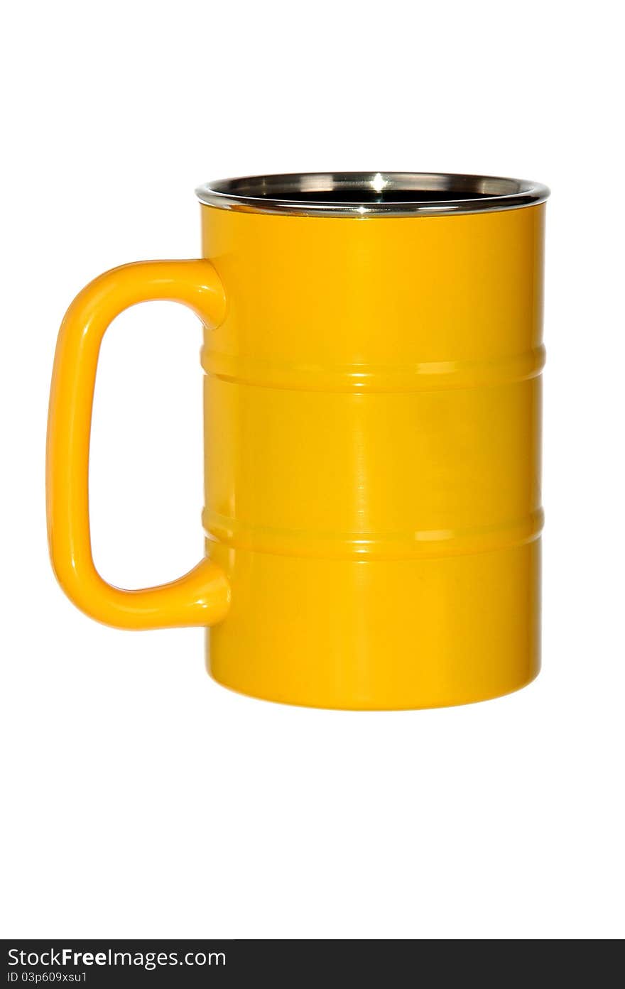 Yellow metal barrel shaped mug