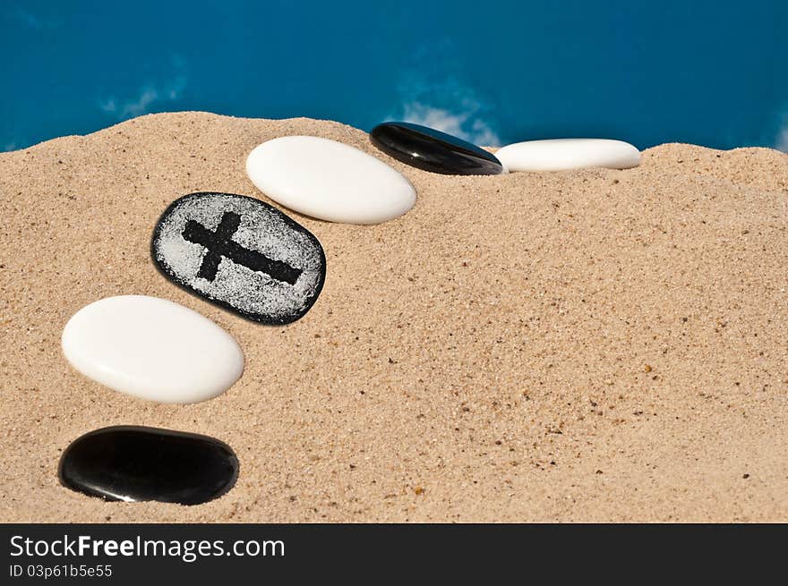 Stone Pathway In Desert With Cross