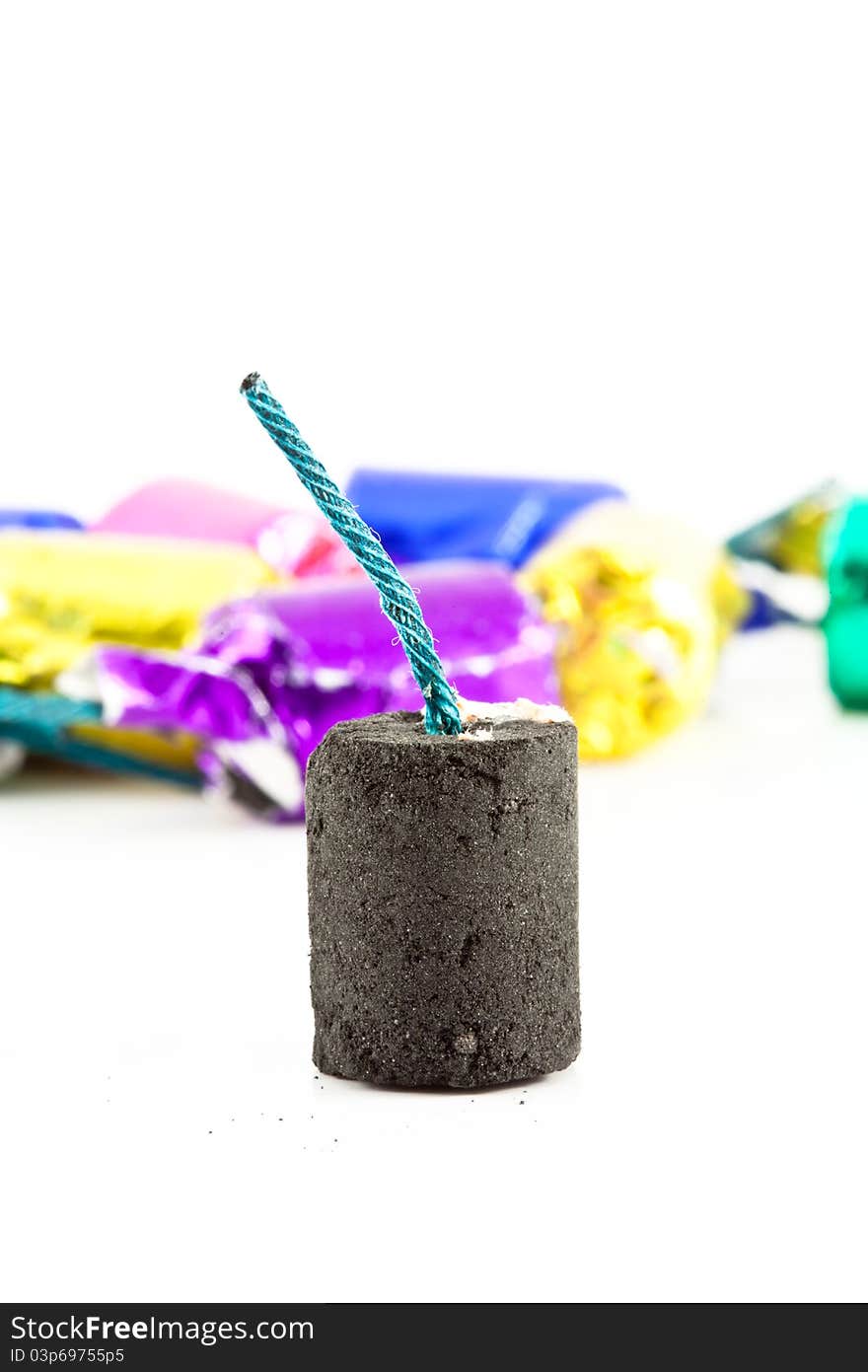 Close up Colorful Firecrackers Isolated on white background