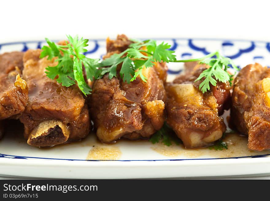 Pork Ribs With Sweet Sauce  On White Background