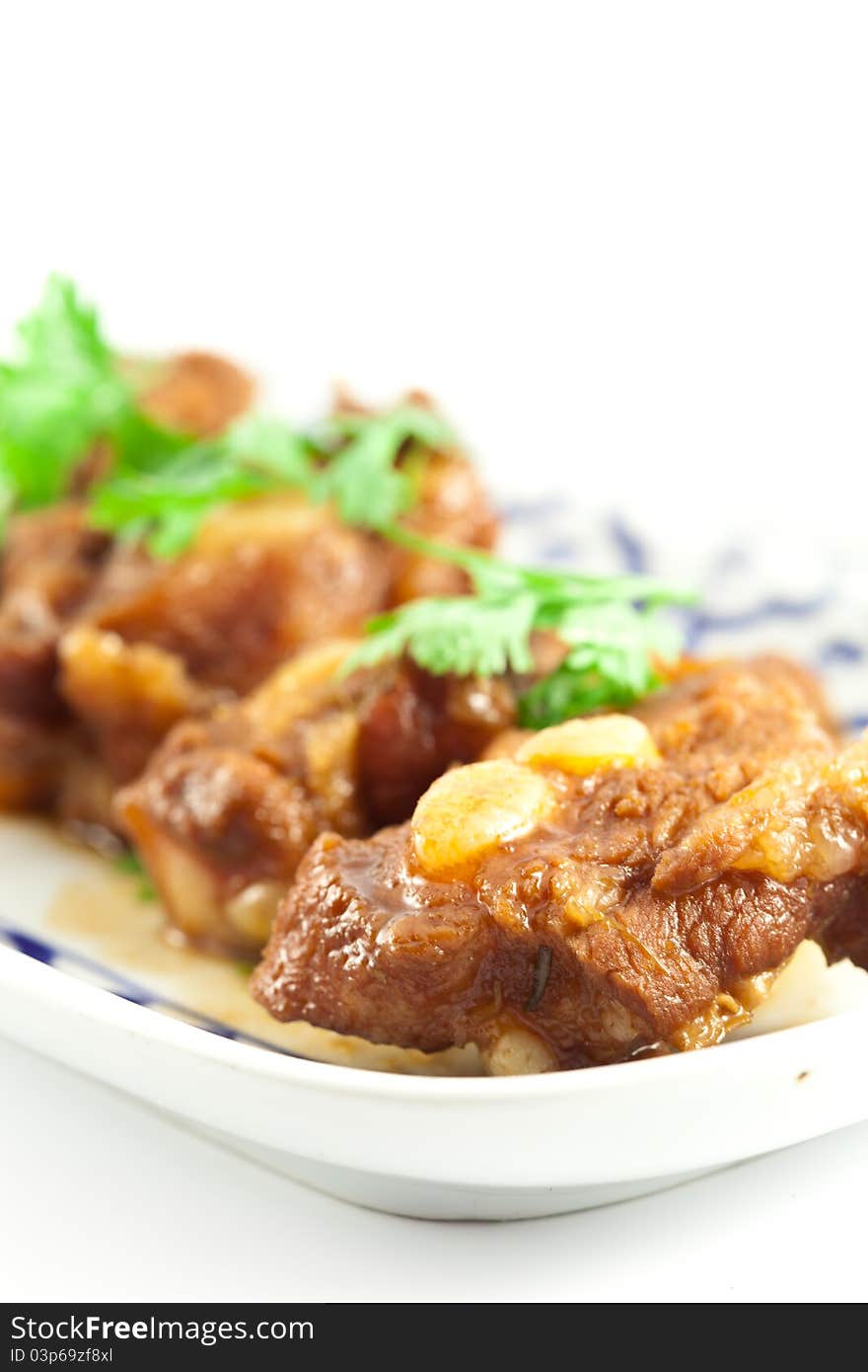 Pork Ribs With Sweet Sauce  On White Background