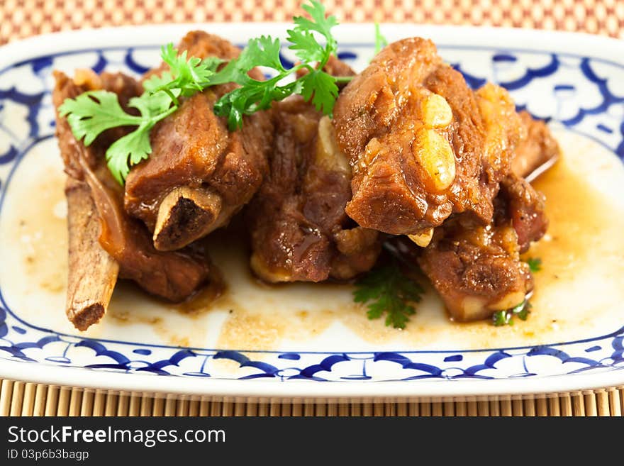 Pork Ribs With Sweet Sauce  On White Background