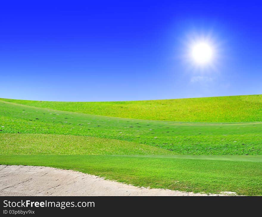 Sand Bunker and Green field