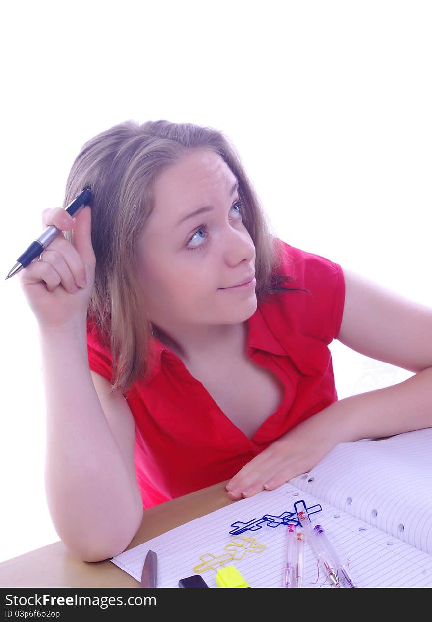 Bright picture of student girl with school stuff