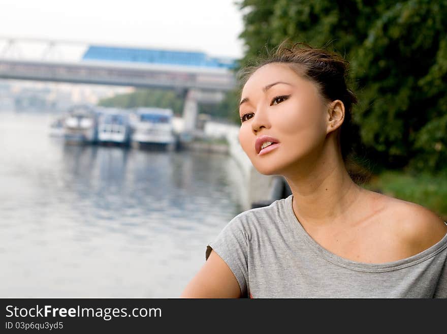 Girl walking outdoor in summer