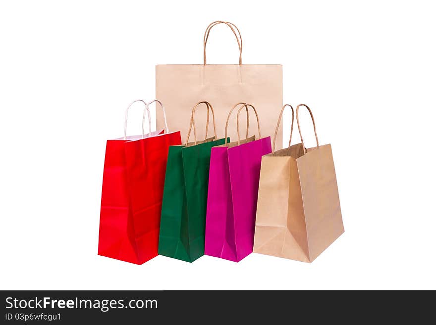 Shopping paper bag isolated on white background.