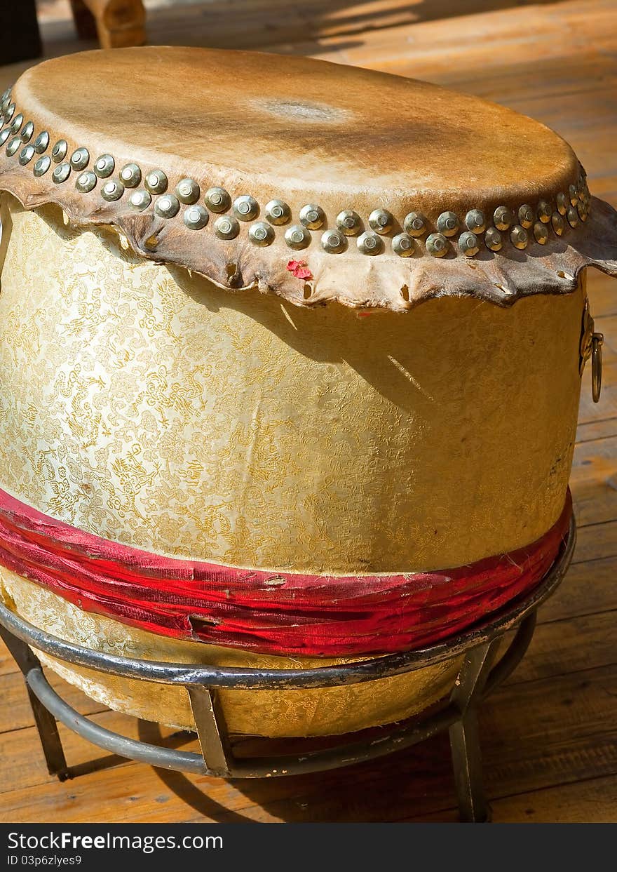 An old chinese drum close-up