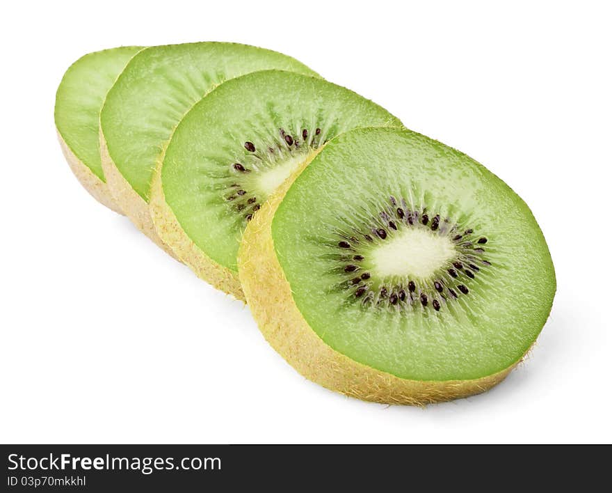 Ripe kiwi slices on white background