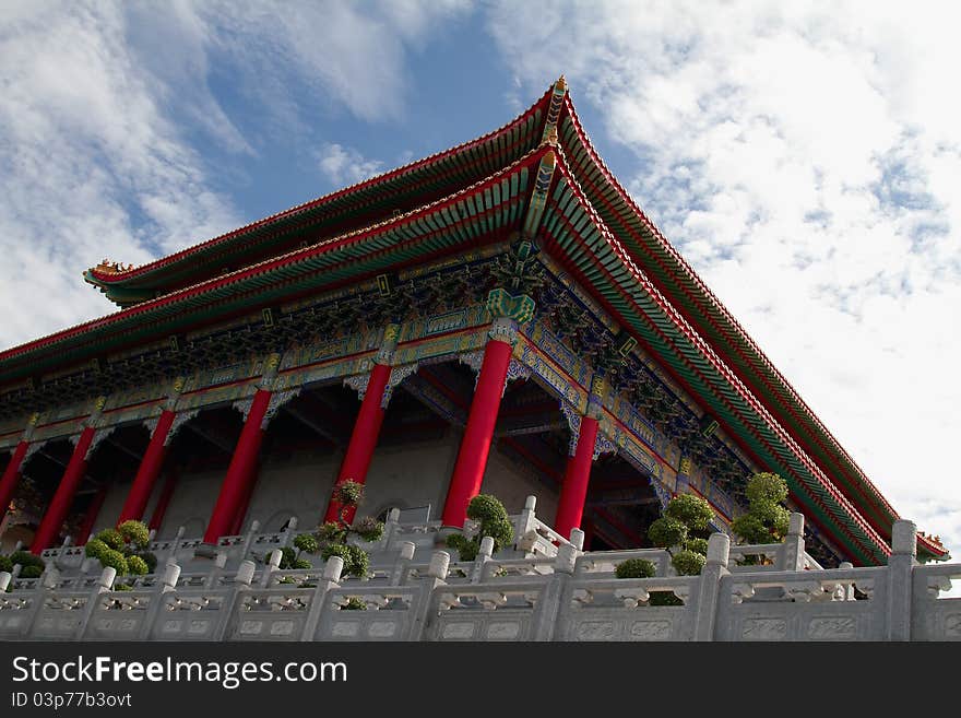 Rich look of the Chinese Temple showing the exterior design