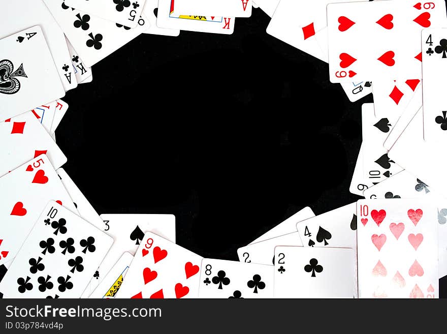 Playing cards isolated on black background