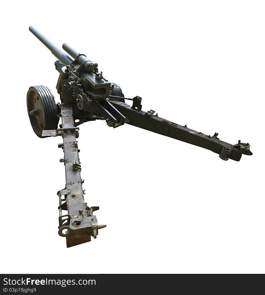 Artillery gun of the Second World War, isolated on a white background