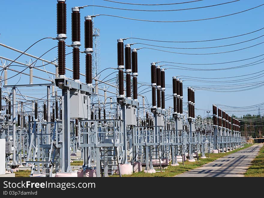 A row of cutouts filled with high voltage gas