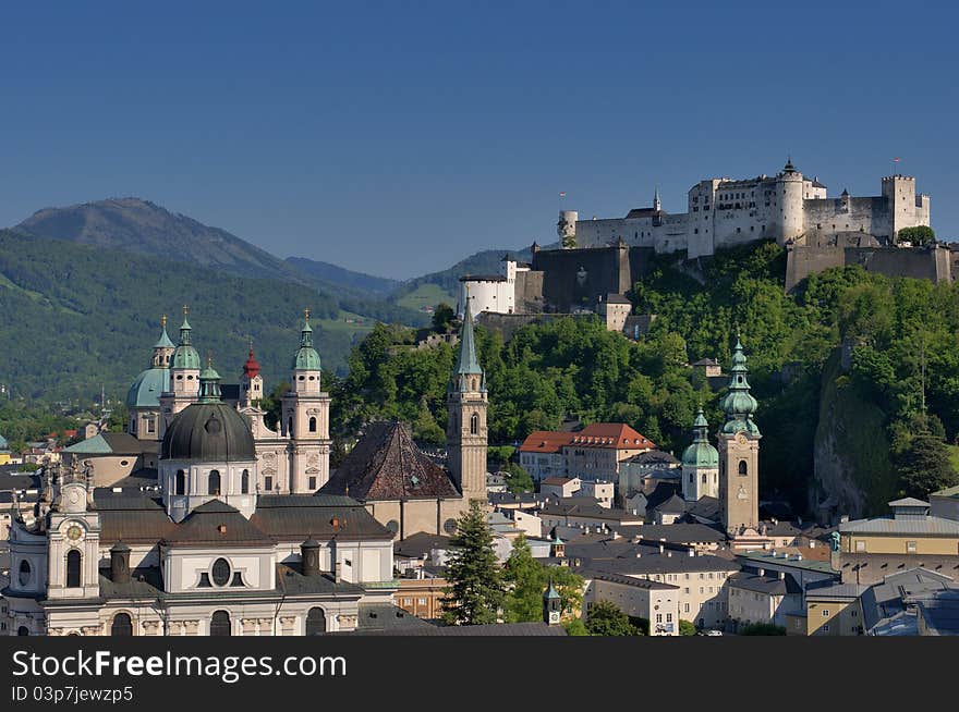 Salzburg, Austria, town view from Hohensalzburg. Salzburg, Austria, town view from Hohensalzburg