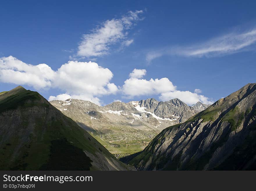 French Alps, alpine mountain view. France