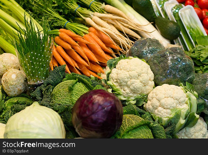 Different Sort Of Vegetables On A Stand