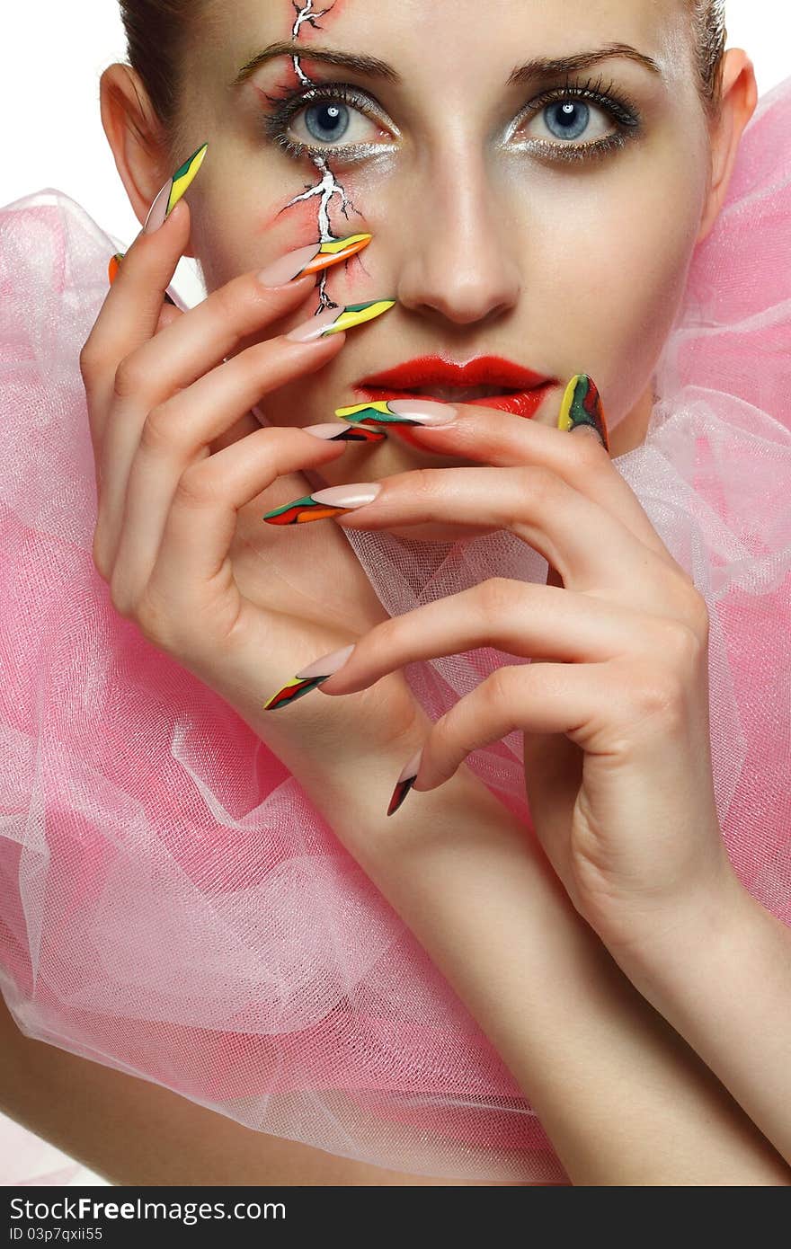 Girl with colorful makeup and beautiful nails. Girl with colorful makeup and beautiful nails