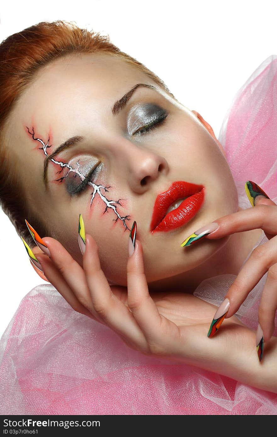 Girl with colorful makeup and beautiful nails. Girl with colorful makeup and beautiful nails