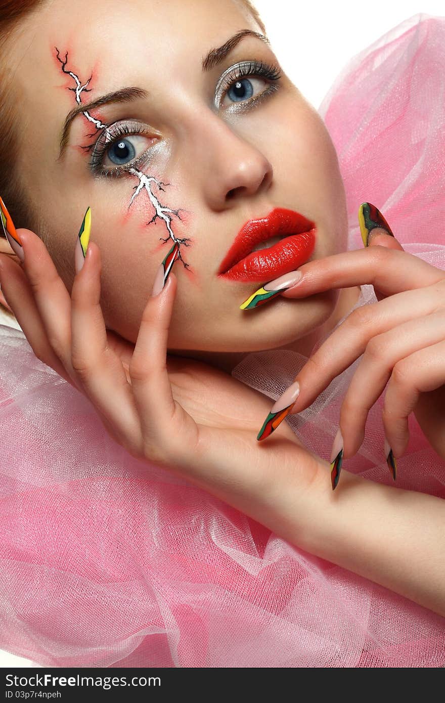 Girl with colorful makeup and beautiful nails. Girl with colorful makeup and beautiful nails