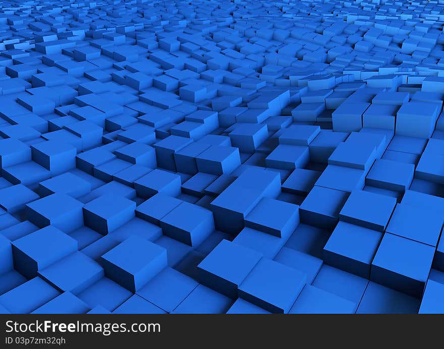 Render of a blue wavy cube floor. Render of a blue wavy cube floor