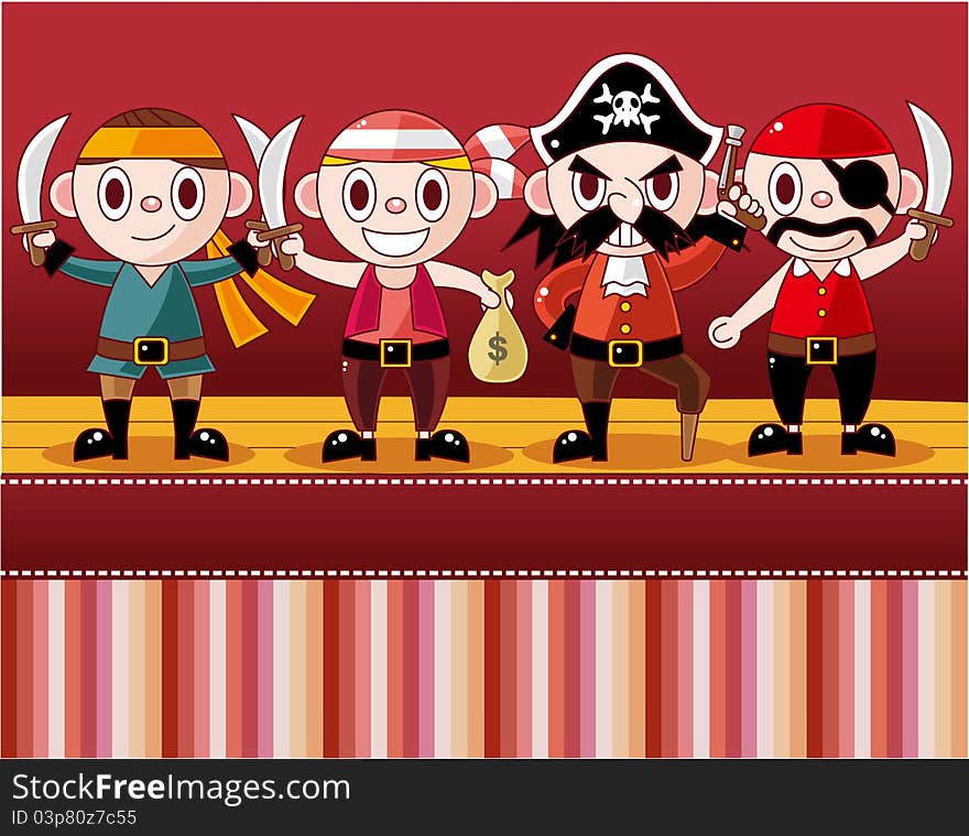 Cartoon pirate card,,illustration