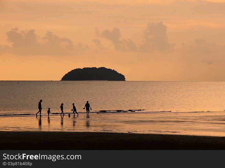 Warm family with lovely sunset. Warm family with lovely sunset