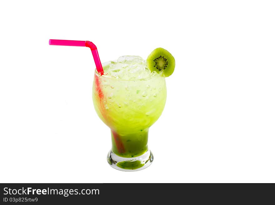 Kiwi Juice mixed with soda isolated on white background. Kiwi Juice mixed with soda isolated on white background