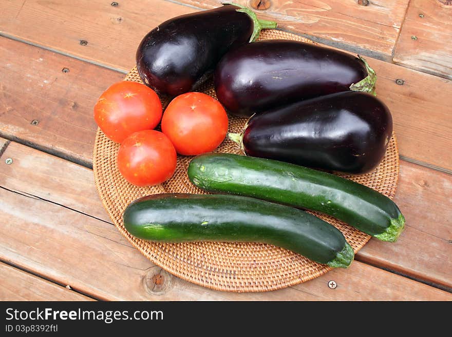 Eggplant, Tomatoes And Zucchini