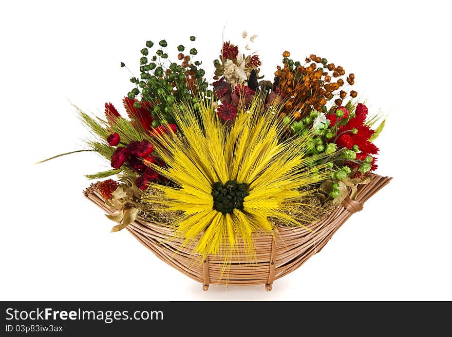 Composition of dried flowers and wheat