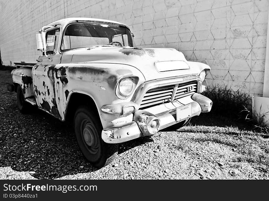 Classic truck from 1950's with damaged paint job