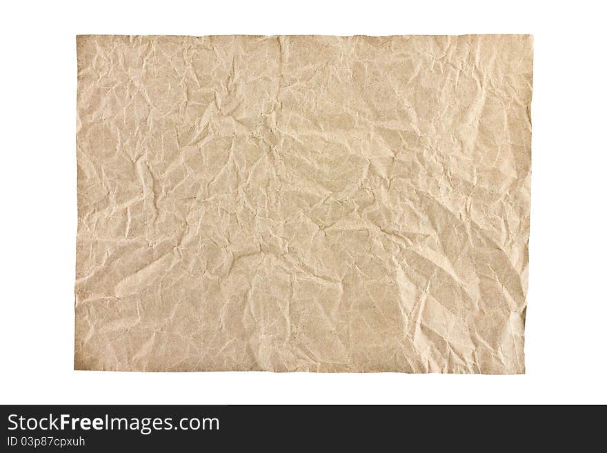 Texture of brown crumpled paper isolated on white