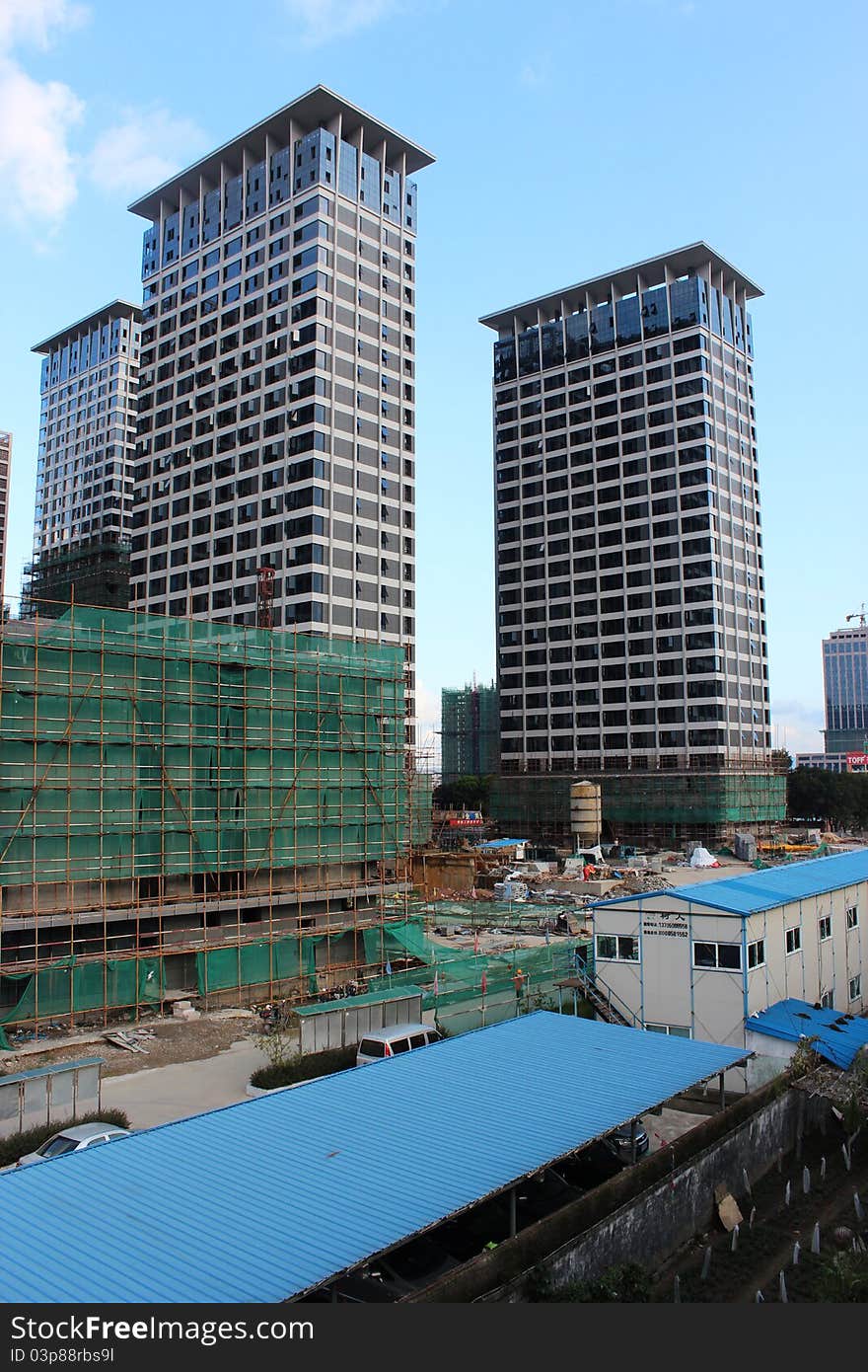 Construction near completion the worksite is in blue