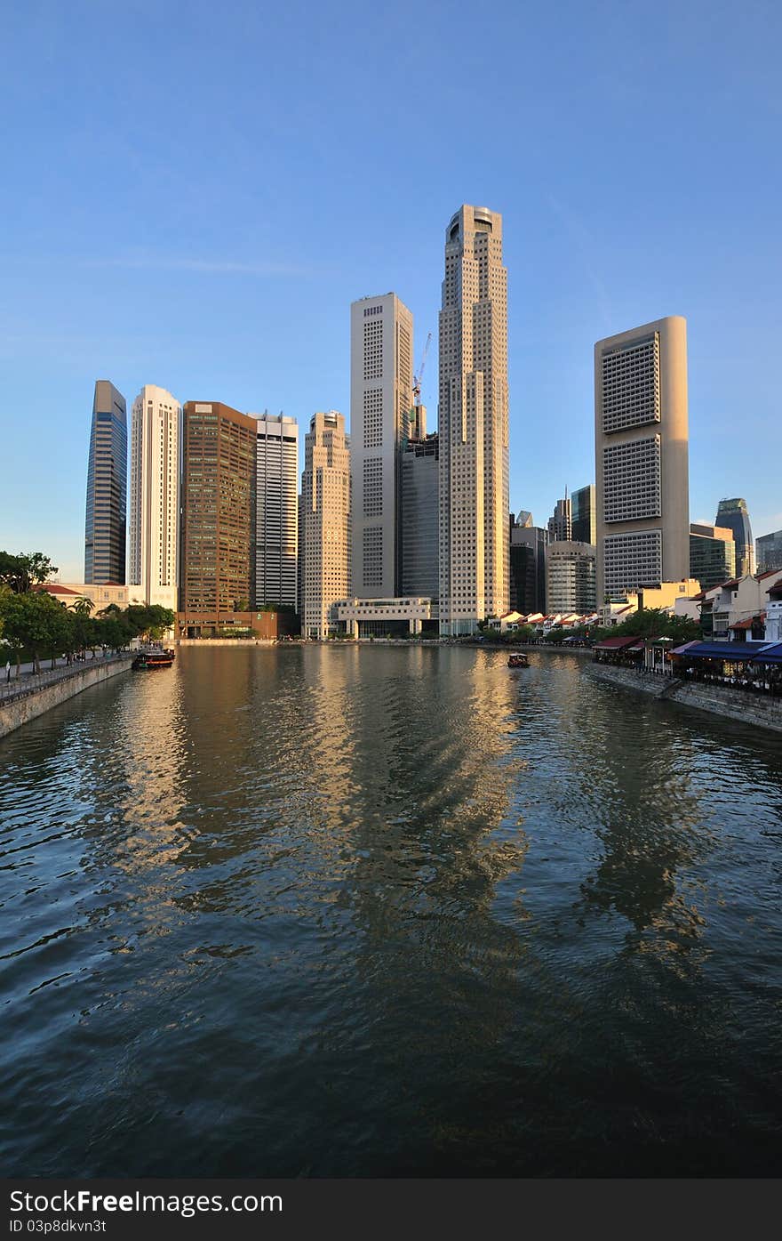 The famous business finace district building along singapore river.