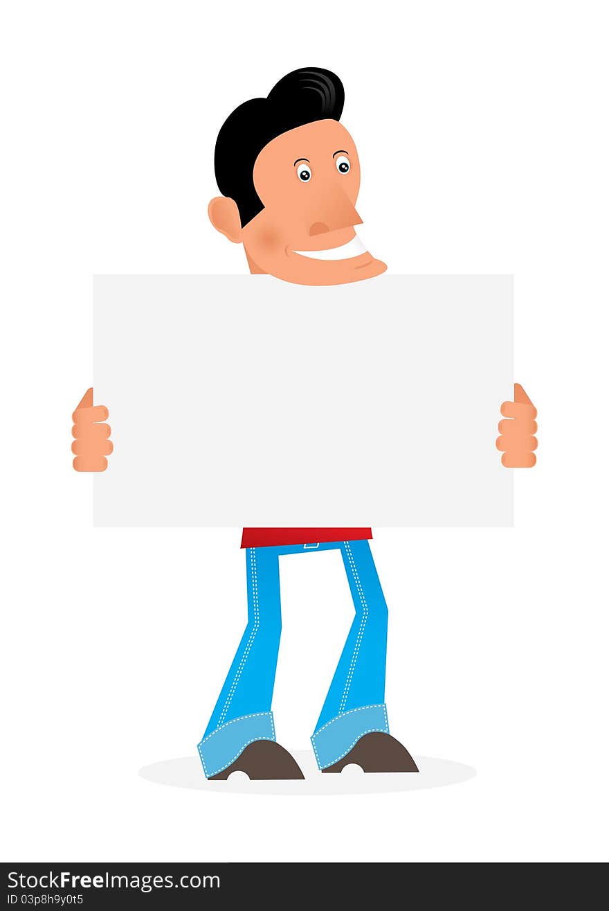 Man on a white background holding an empty poster. Man on a white background holding an empty poster