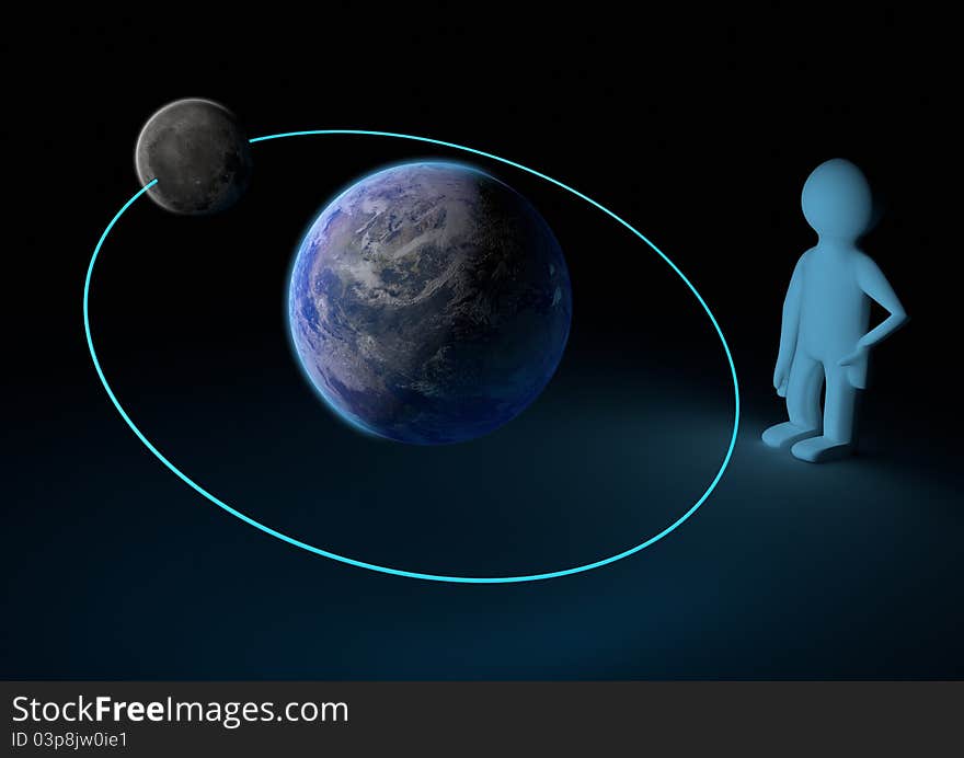 Render of the moon orbiting the earth. Render of the moon orbiting the earth