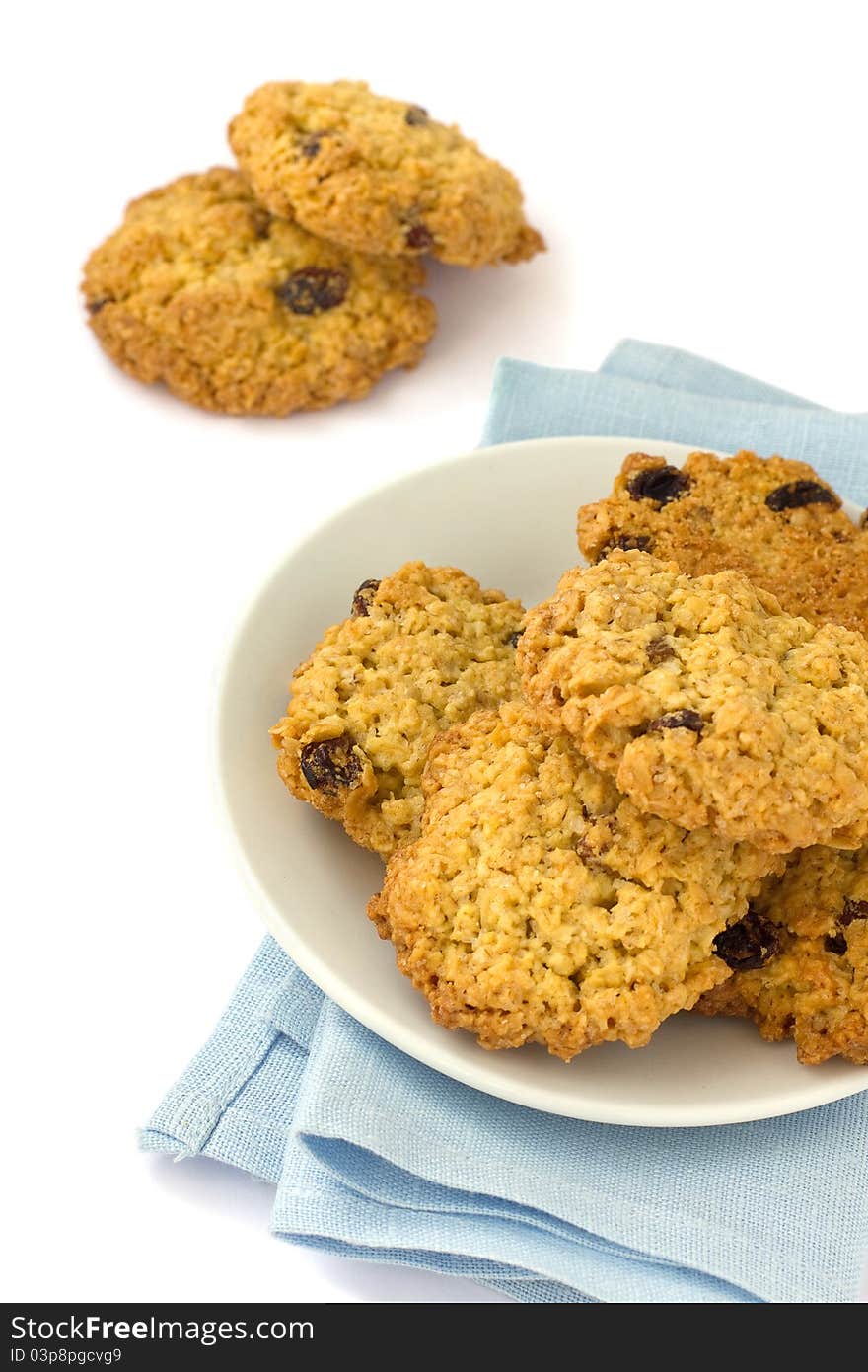 Oatmeal cookies with raisins on a plate. Oatmeal cookies with raisins on a plate