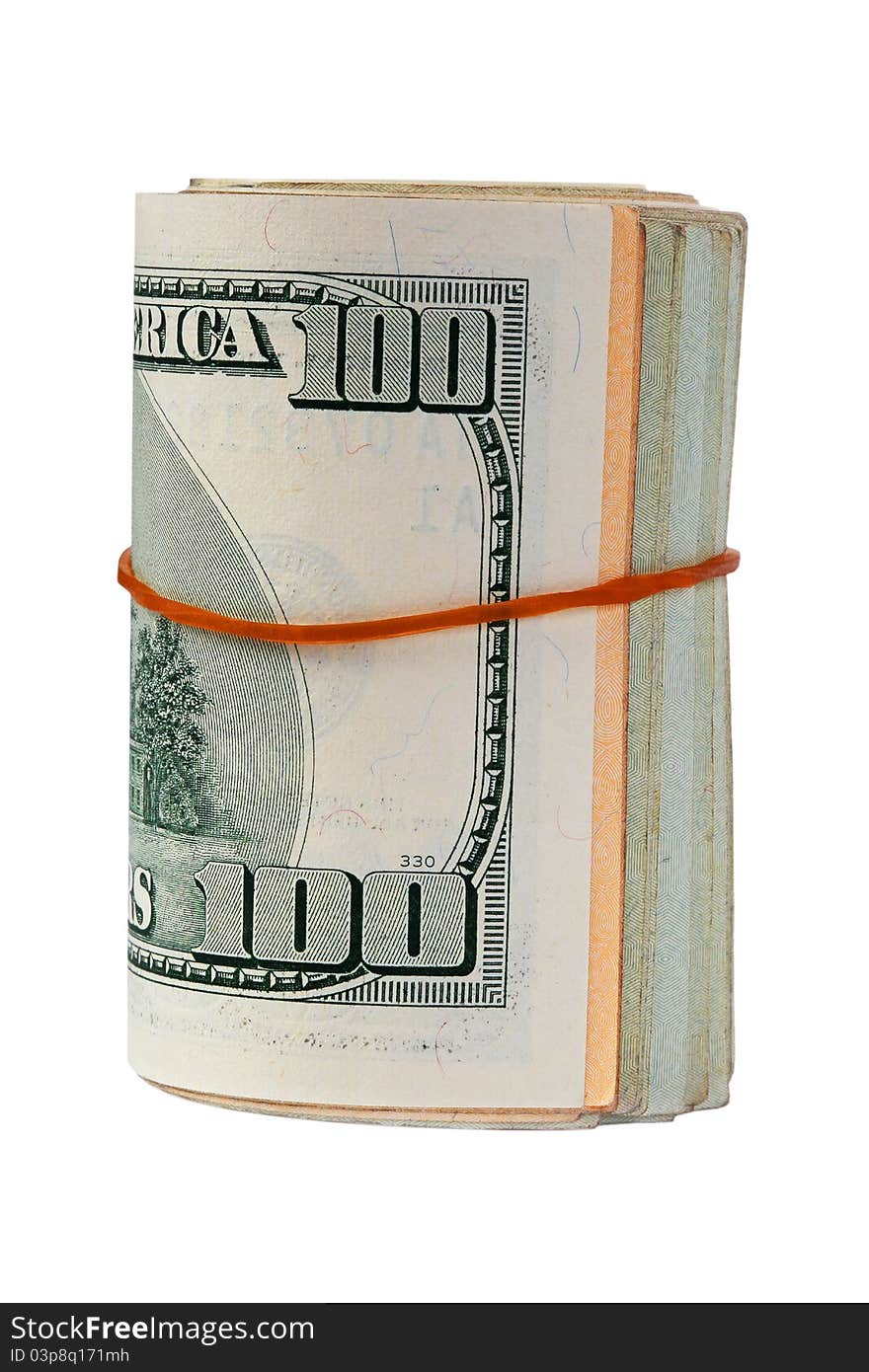 Dollars are folded in a roll, isolated on a white background