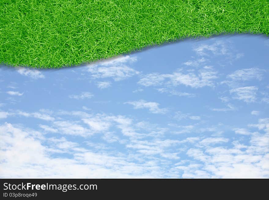 Curve green grass sky background