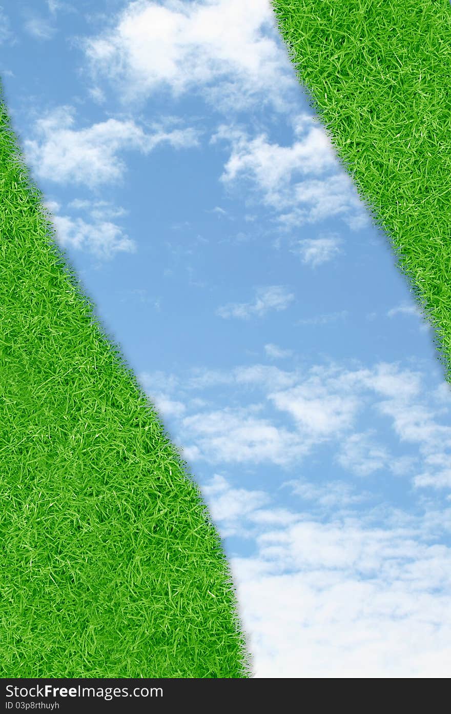 Curve green grass sky background