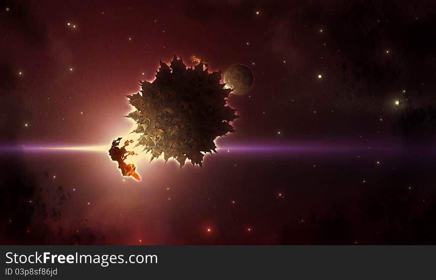 An abstract Alein planet against the starry sky. An abstract Alein planet against the starry sky