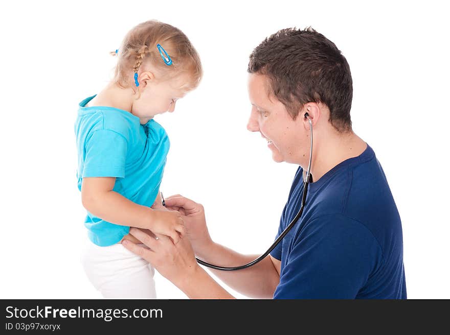 Little child girl and doctor with stethoscope. Little child girl and doctor with stethoscope